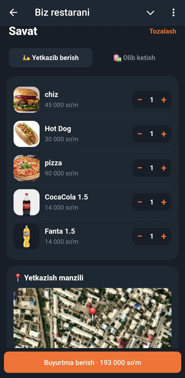 Bot: savat va xaritada manzil
